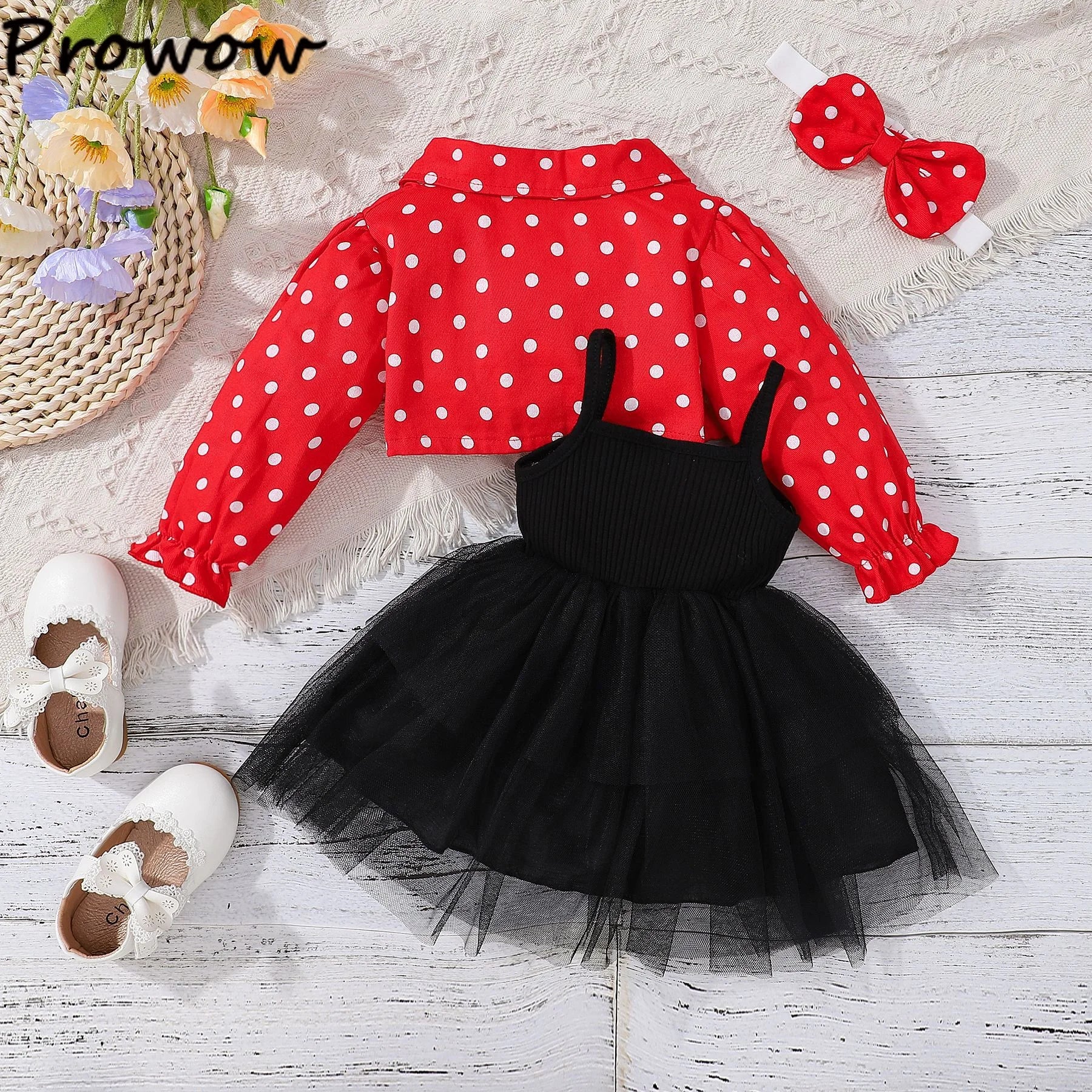 Prowow 3-24M Infant Baby Dresses Polka Dots Coat Jacket+Sleeveless Princess Mesh Dress Newborns Cute Baby Clothes Outfit Sets