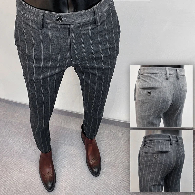 Men Suit Pants Formal Trousers Pantalone Hombre Stretch Slim Solid Color Casual Dress Full Length Pants Fashion New Men Clothing