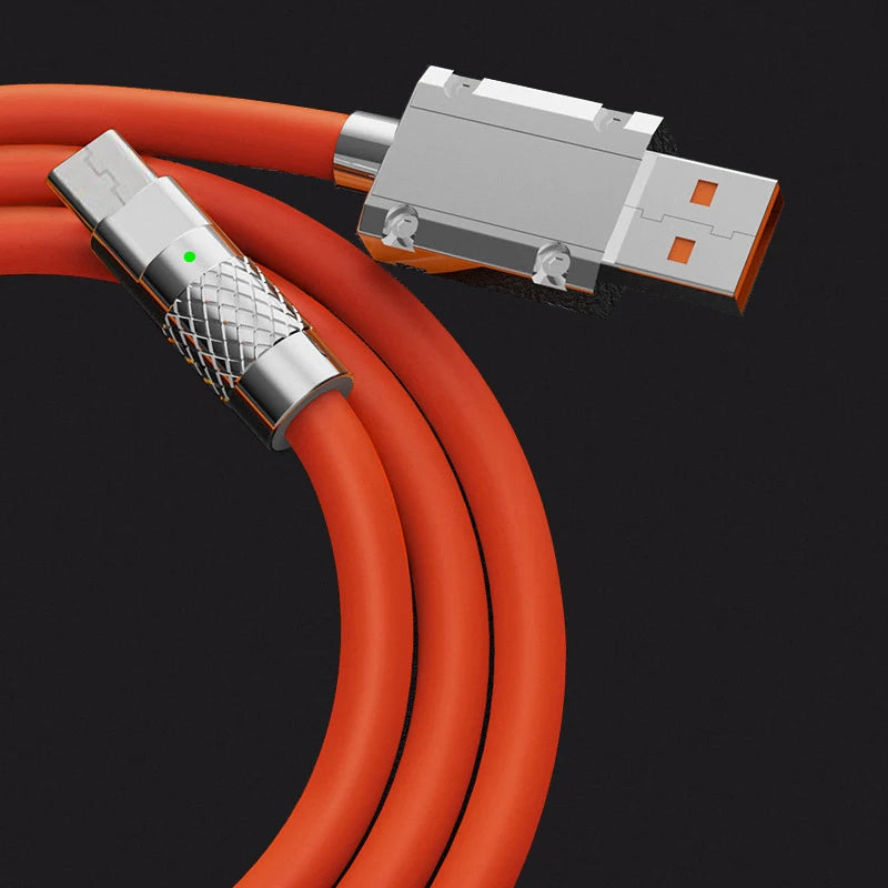 6A Micro USB 120W Fast Charging Cable Orange Blue Liquid Silica Gel Cable Zinc Alloy Joint 1M 1.5M 2M Microusb