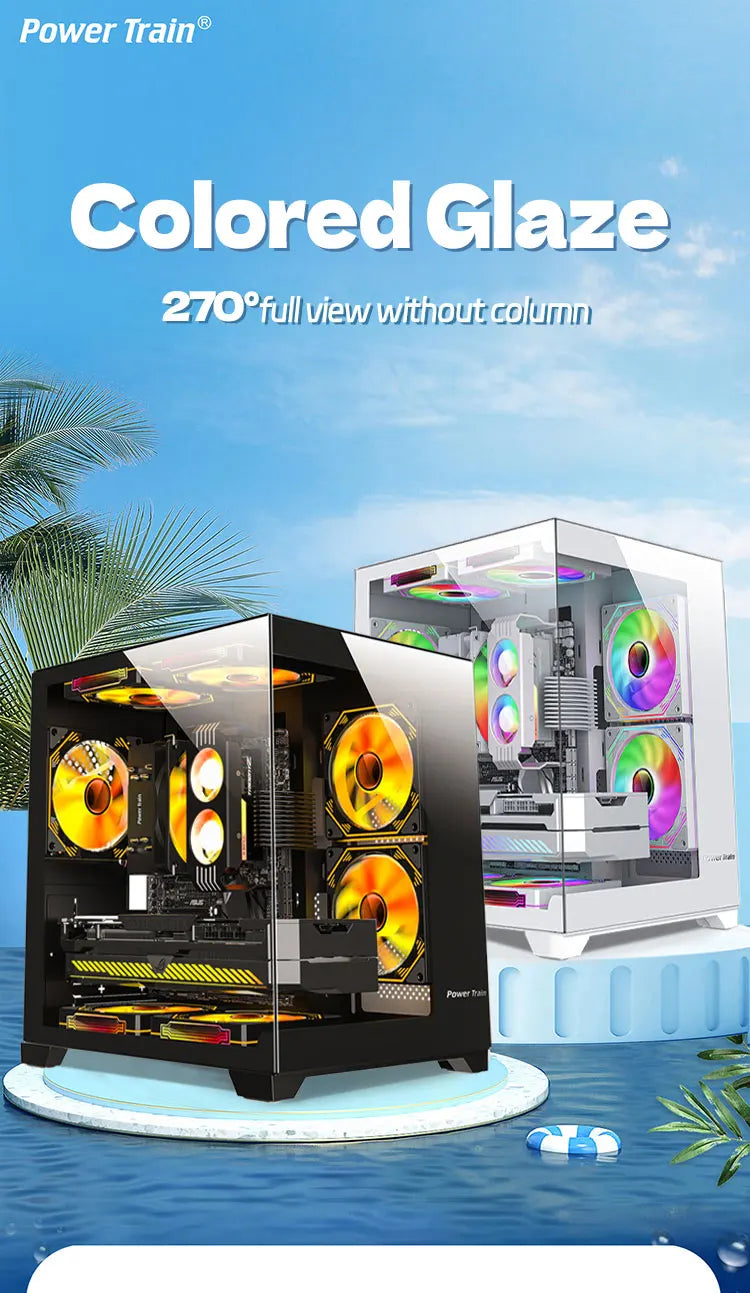 Power Train Coloured Glaze PC case Desktop 270° Sea View Room No pillars 240 water cooled Computer case