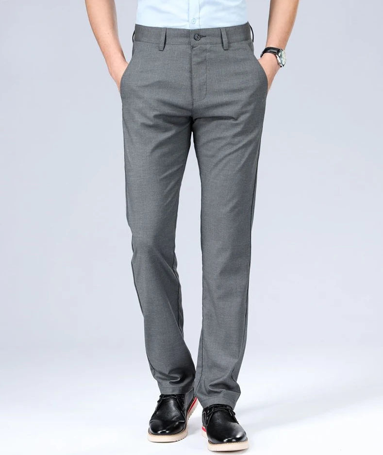 Linen Trousers for Men Straight Social Tailoring Business Fabric Anti-wrinkle Vintage Man Suits Pants Slacks Spring Clothes Up