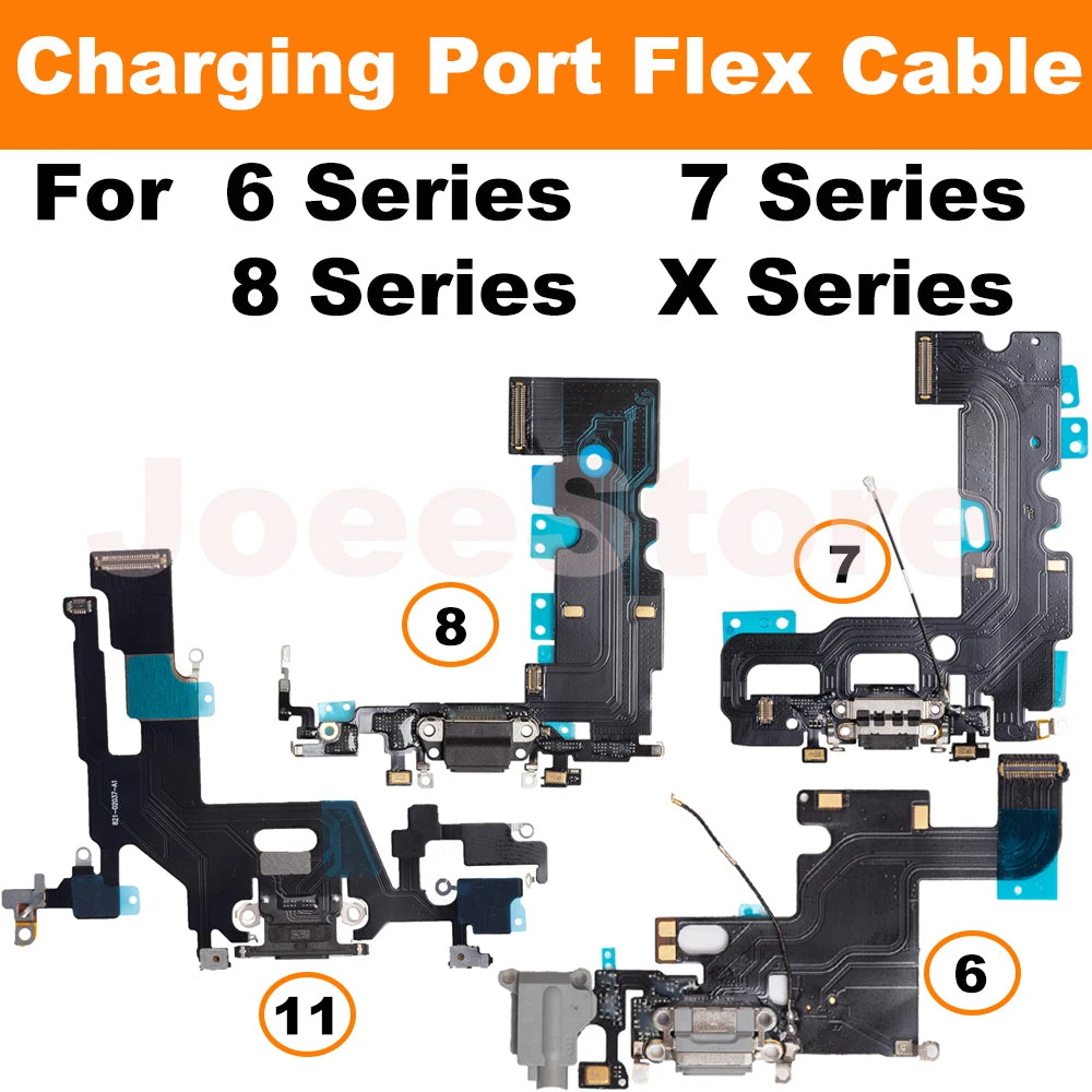 1pcs Charging Port Flex Cable for iPhone 11 X XS XSMax XR 6 6S 7 8 Plus USB Charger Dock Connector With Microphone Ribbon Repair
