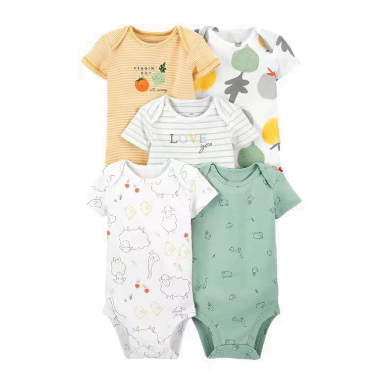 6m-24M Children's Clothing Summer New Baby Short Sleeved Romper 5pcs Cotton Jumpsuit Set Newborn Boy Clothes Bodysuit Ropa Bebe