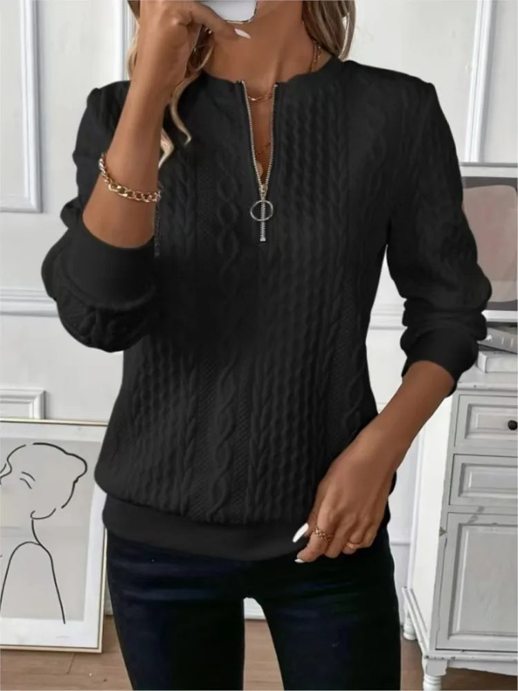 Women's Pullover Sweatshirts New Fashion Elegant Solid Female Zipper Long Sleeve Casual Hoodie Womens Clothing