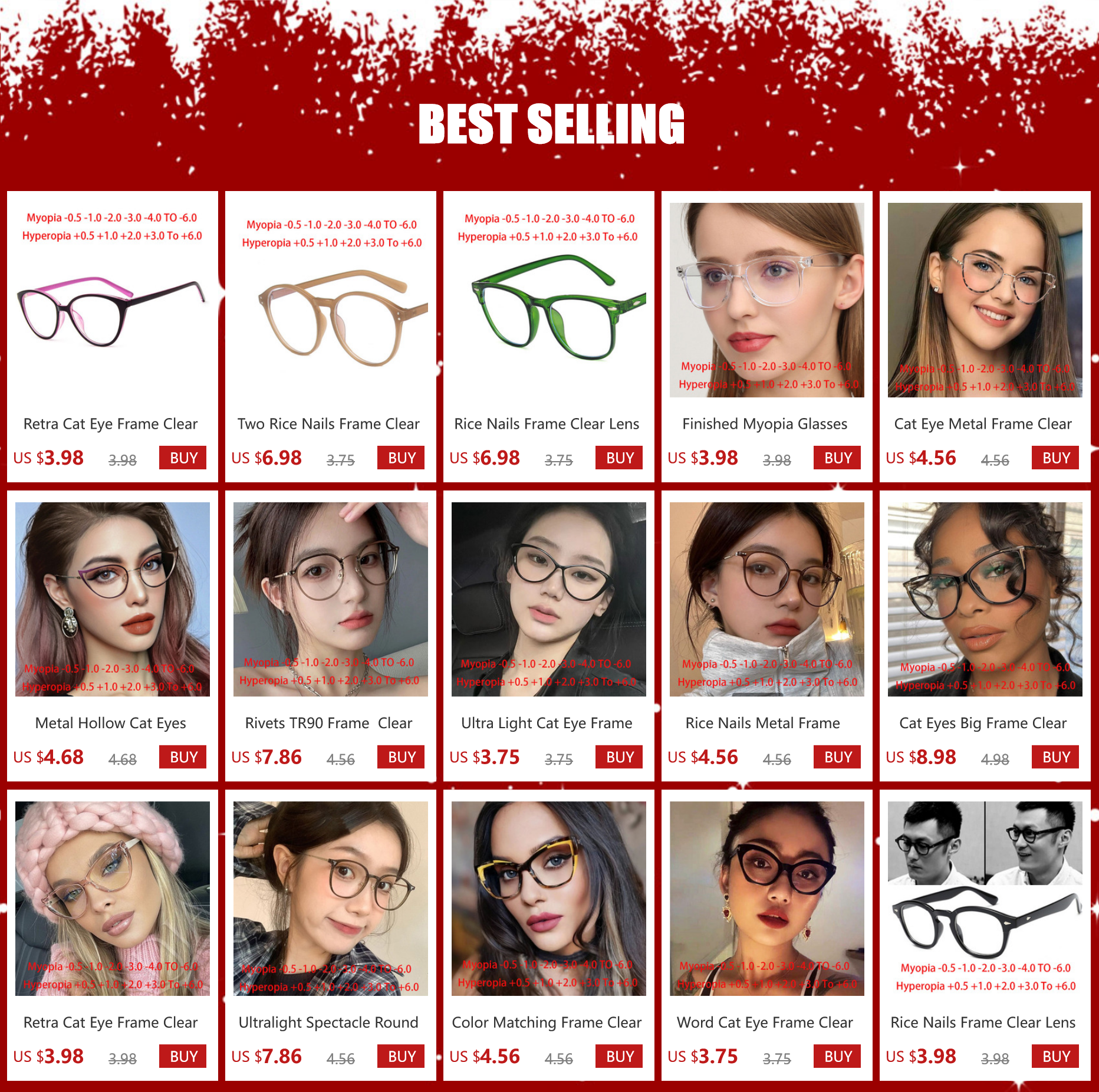 Cutout Cat Eye Metal Frame Clear Glasses Fashion Myopia Nerd Spectacles  -0.5 -1.0 -2.0 -3.0 -4.0 to -6.0