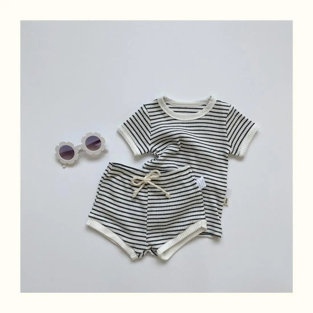 Summer 2 Pieces Toddler Infant Kid Baby Boy Clothes Sets Soft Short Sleeve T-shirt Tops Striped Shorts Summer Outifts Clothing