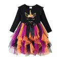 DXTON Children Girls Halloween Dress Irregular Mesh Cosplay Party Kids Baby Dresses Pumpkin Festival Party Toddler Clothes 3-12Y