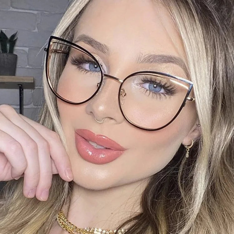 Cutout Cat Eye Metal Frame Clear Glasses Fashion Myopia Nerd Spectacles  -0.5 -1.0 -2.0 -3.0 -4.0 to -6.0