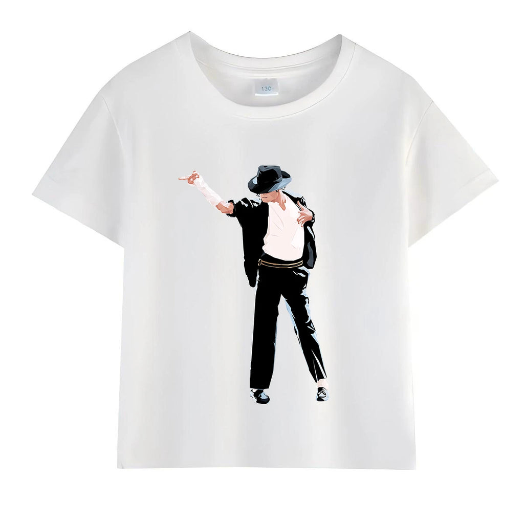 Kids Michael Jackson Rock N Roll T-Shirt Children's Fashion Crew Neck Top Summer Casual Clothes for Baby Boys/Girls