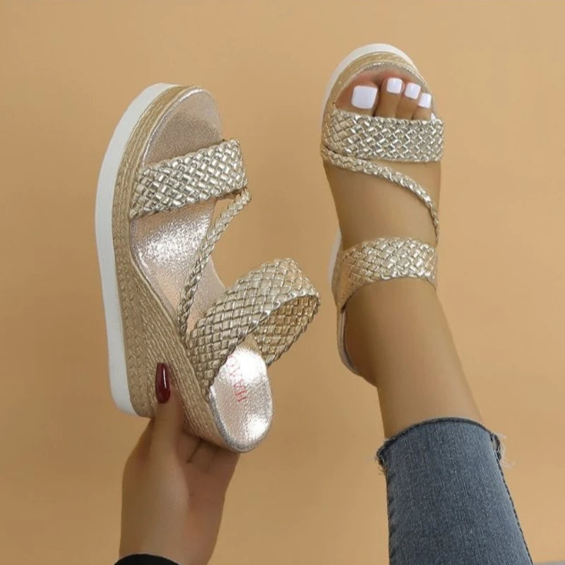 2026 Summer Outdoor Beach Sandals Comfortable Sandals Shallow Wedges Shoes Platform High Heels Ladies Slippers