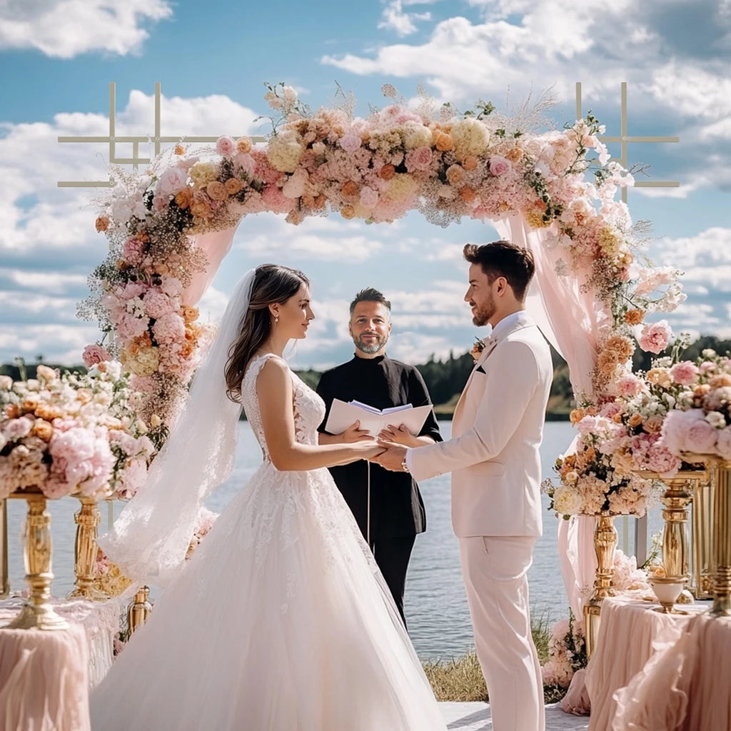 Square White Wedding Arch Metal Ceremony Party Floral Ballon Stand