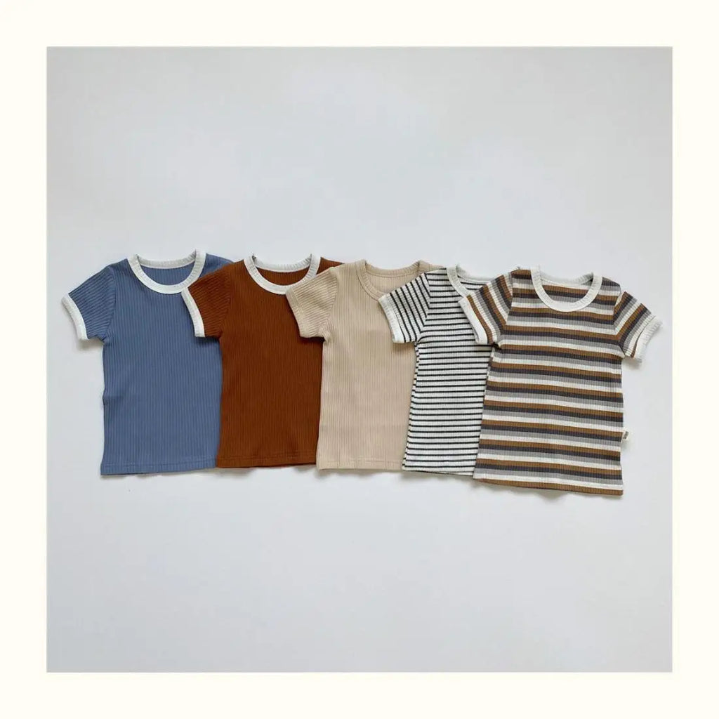 Summer 2 Pieces Toddler Infant Kid Baby Boy Clothes Sets Soft Short Sleeve T-shirt Tops Striped Shorts Summer Outifts Clothing