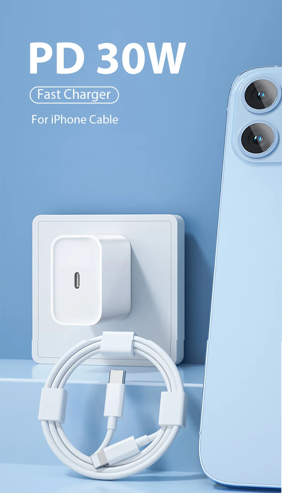 30W PD Fast Charger For iPhone 14 13 12 USB C To Lightning Quick Charging Cable For iPhone 17 16 15 Pro Max Type C Power Adapter