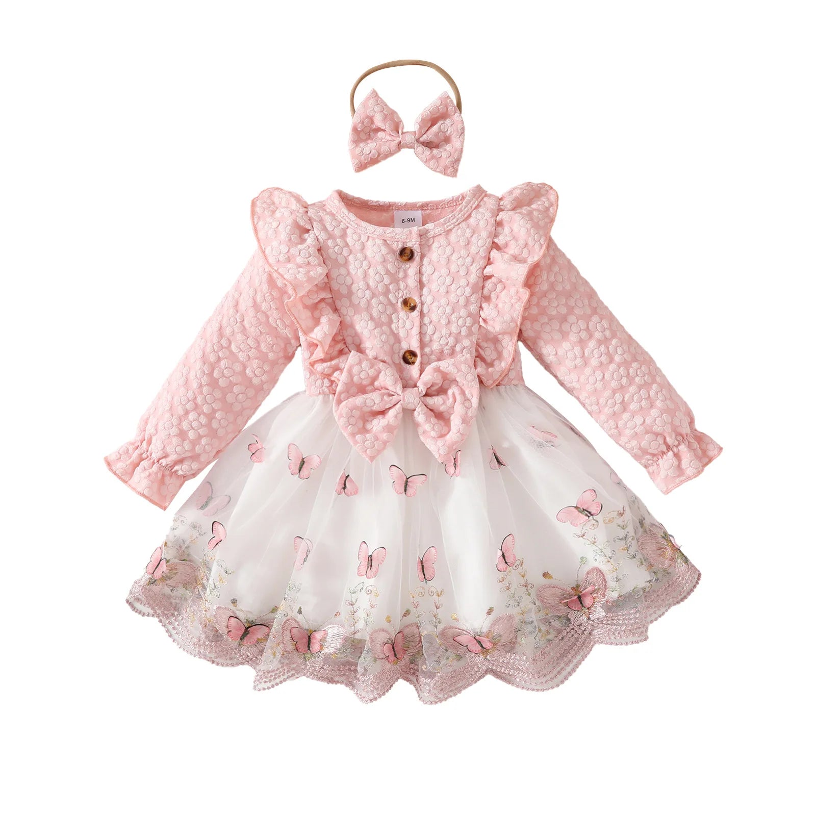 Ceeniu Baby Dresses For Birthday Long Sleeve Ruffles Bow Butterfly Party Dress For Girls 2024 Toddler Newborn Girl Clothes 2024