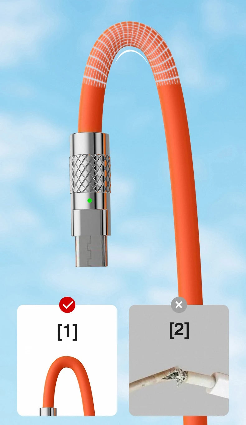 6A Micro USB 120W Fast Charging Cable Orange Blue Liquid Silica Gel Cable Zinc Alloy Joint 1M 1.5M 2M Microusb
