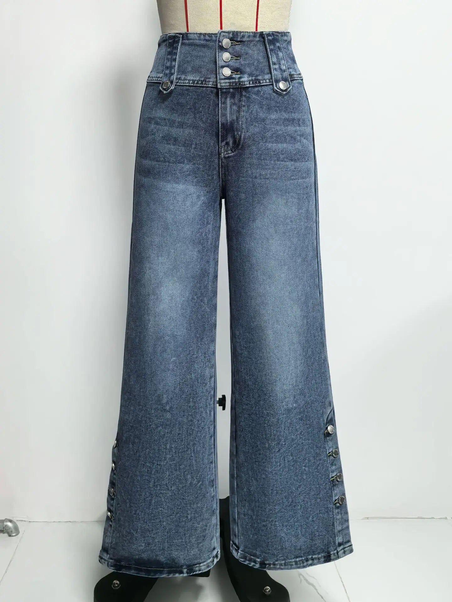 2026 Casual Jeans Pant Pantalones High Waist Wide Leg Trouser Women's Clothing Retro Street Style All-match Buttons Slit Fashion