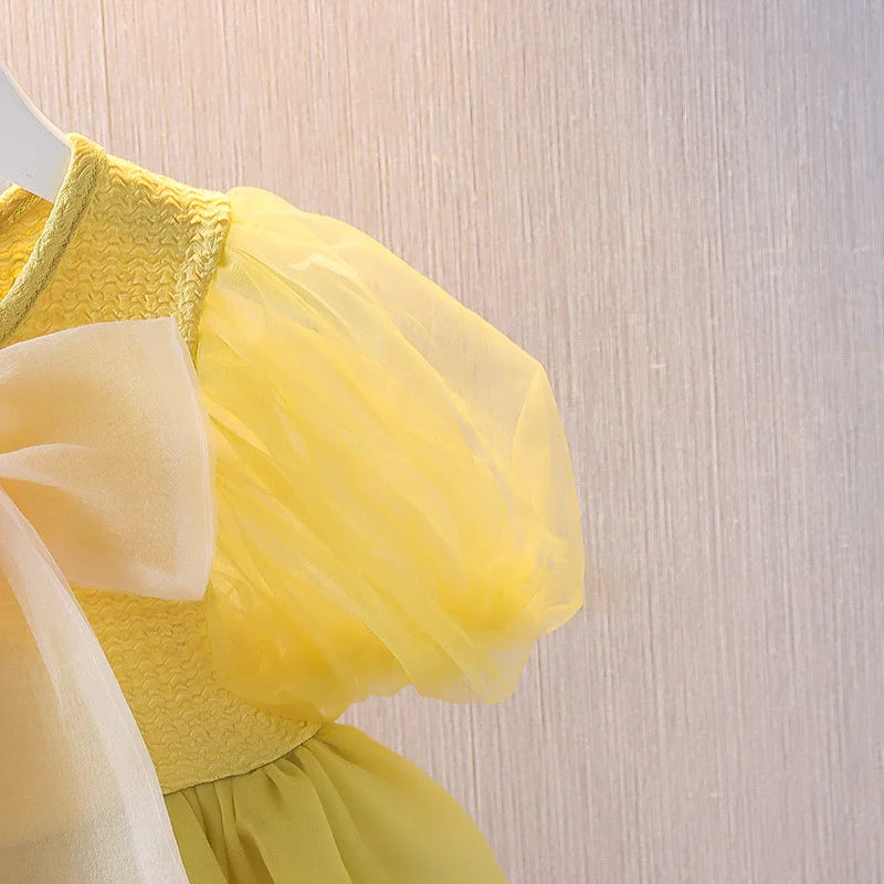 Summer Newborn Girls Clothes Korean Fashion Cute Bow Short Sleeve Mesh Baby Dresses First Birthday Dress Baby Clothing B227
