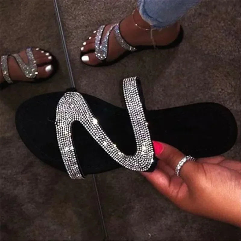 Sexy Women Sandals Summer Beach Shallow Mouth Rhinestones Ladies Fashion Show Comfortable Light Shoes Sandalias Femininas