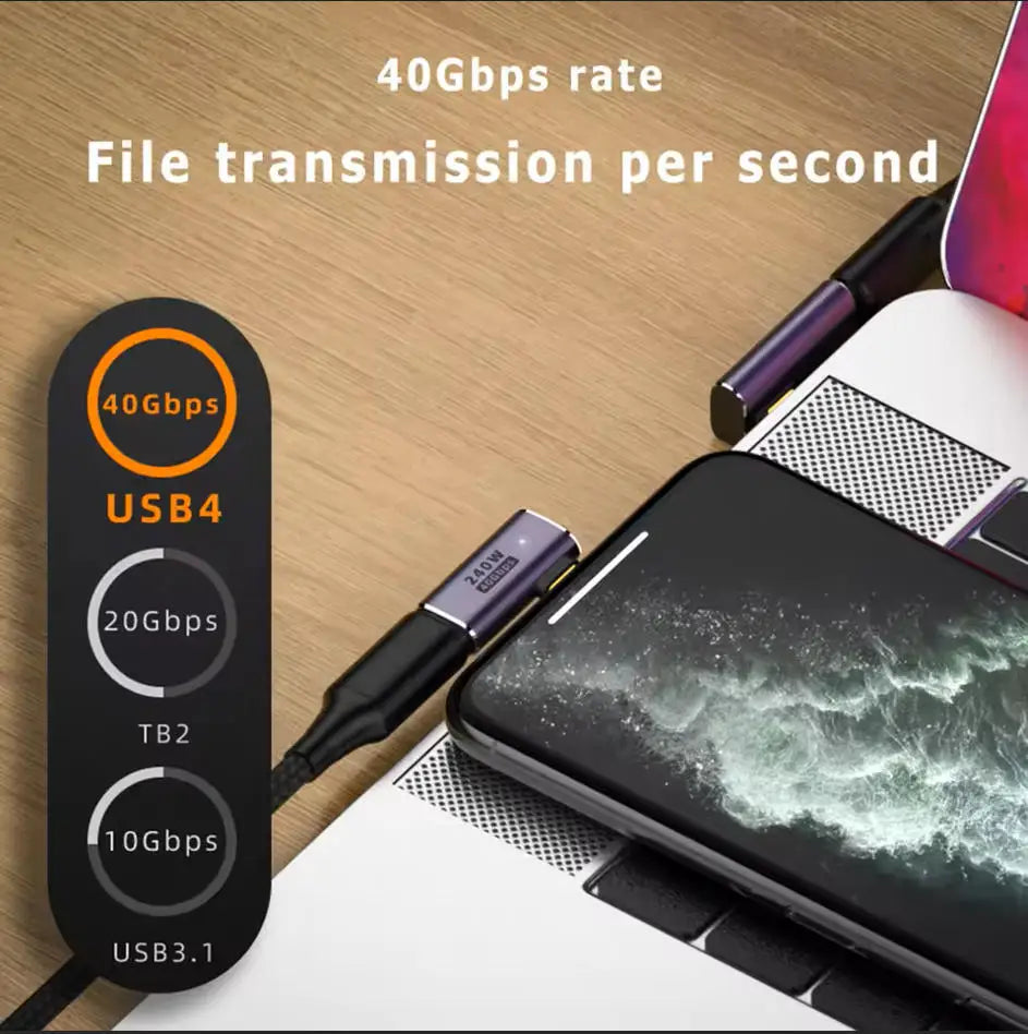 USB4.0 40Gbps U-Shape Straight Angle 240W 5A USB C to Type C Fast Charging Converter USB C Data Adapter For Macbook 8K60HZ