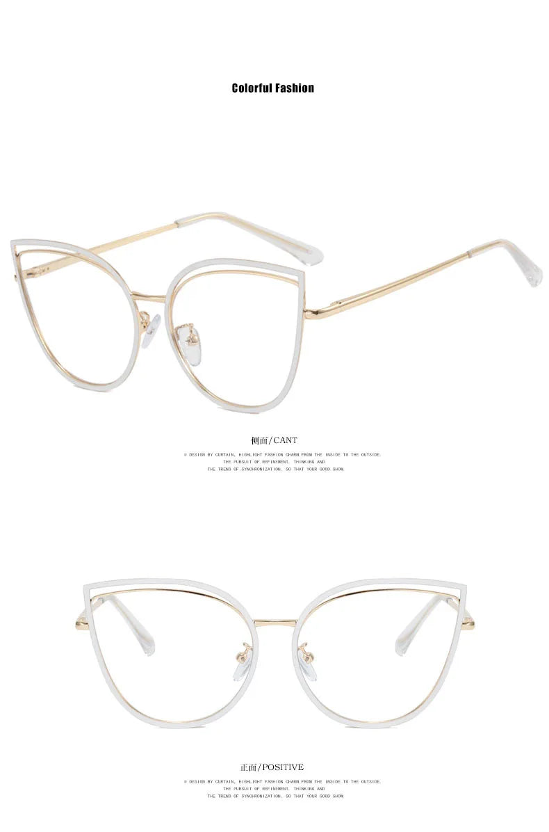 Cutout Cat Eye Metal Frame Clear Glasses Fashion Myopia Nerd Spectacles  -0.5 -1.0 -2.0 -3.0 -4.0 to -6.0