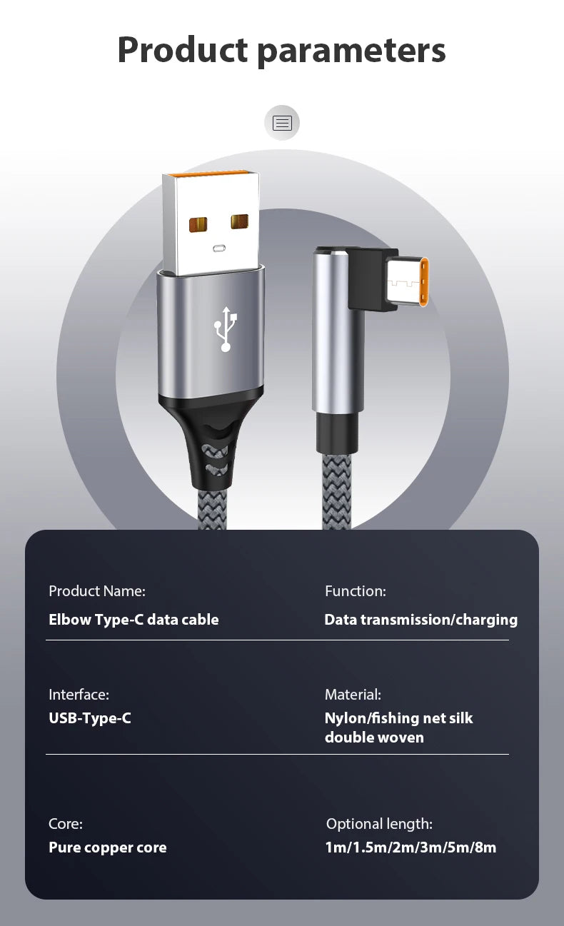 USB C Cable Fast Charge Extension Cable 6A 1M 2M 3M 5M 8M For iPhone 15 16 17 Samsung Huawei Xiaomi Oppo OnePlus VR Camera