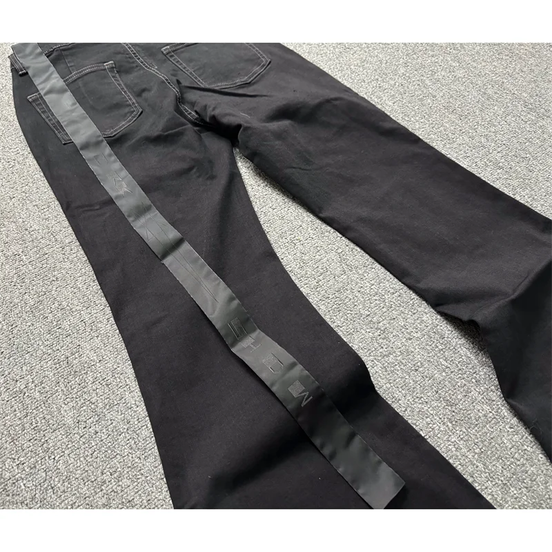 High Street RO Style Denim Pants Men's 24SS Basic Elastic Black Ribbon Loose Flared Streetwear Casual Jeans Pants Men Clothing