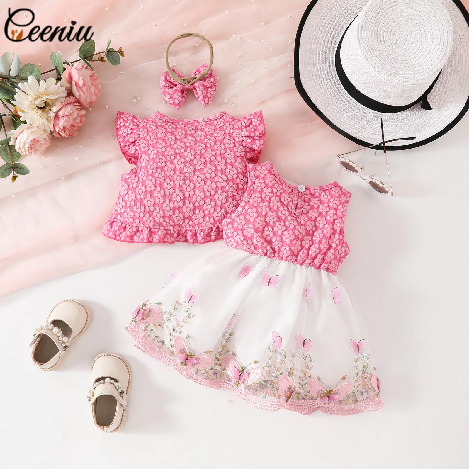 Ceeniu Baby Dresses For Birthday Long Sleeve Ruffles Bow Butterfly Party Dress For Girls 2024 Toddler Newborn Girl Clothes 2024