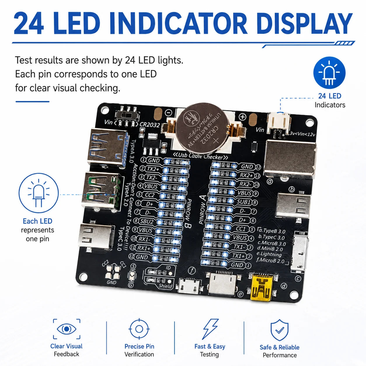 DT3 USB Cable Tester Data Cable Detection Board for IOS Android Micro Type-C Short Circuit on-Off Switching Test Board Tool