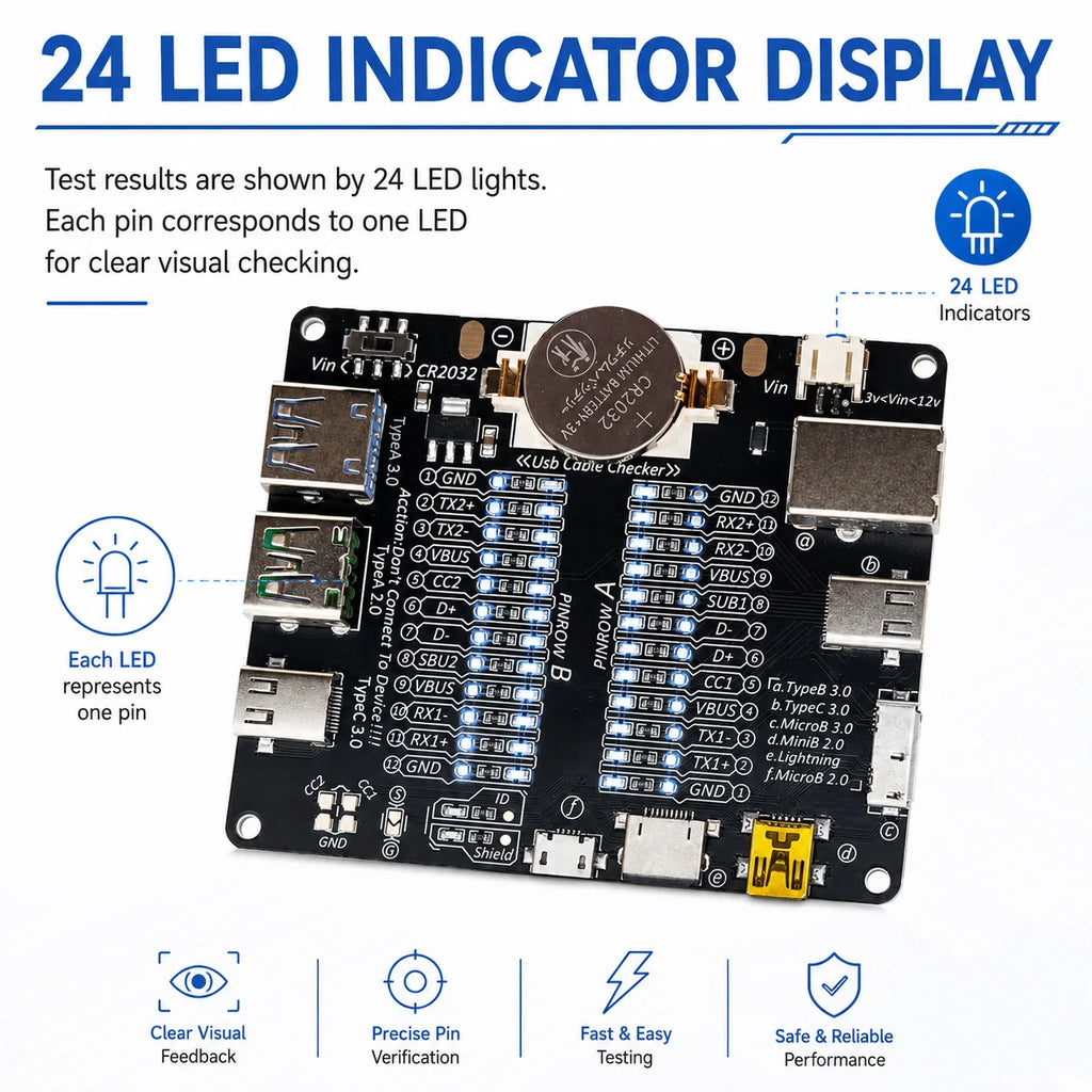 DT3 USB Cable Tester Data Cable Detection Board for IOS Android Micro Type-C Short Circuit on-Off Switching Test Board Tool