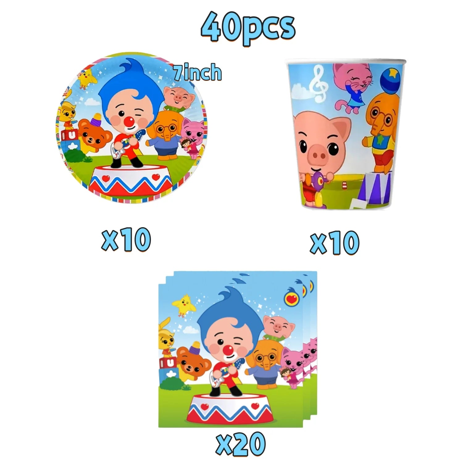 Catoon Clown Birthday Party Decoration Cute Tableware Cup Plate Balloon Banner Backdrop Gift Bag Favors for Kids Baby Supplies