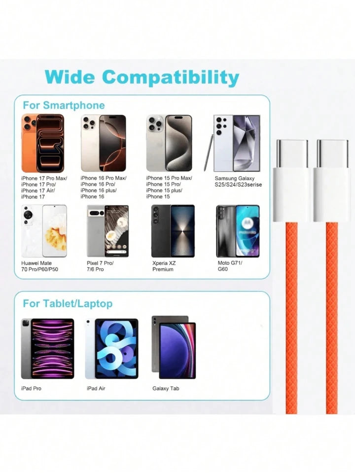 60W PD Nylon Braided USB-C to USB C Fast Charger Cable For iPhone 17 16 15 /Pro Max Compatibility Samsung Type C Fast Charging