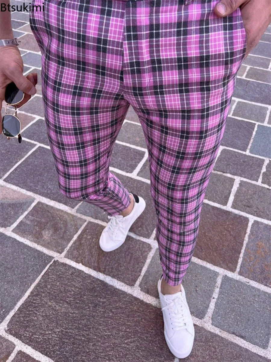 2026 Men's Plaid Print Suit Pants Fashion New Business Casual Trousers Streetwear Male Slim Fit Pencil Pants Pantalones Hombre