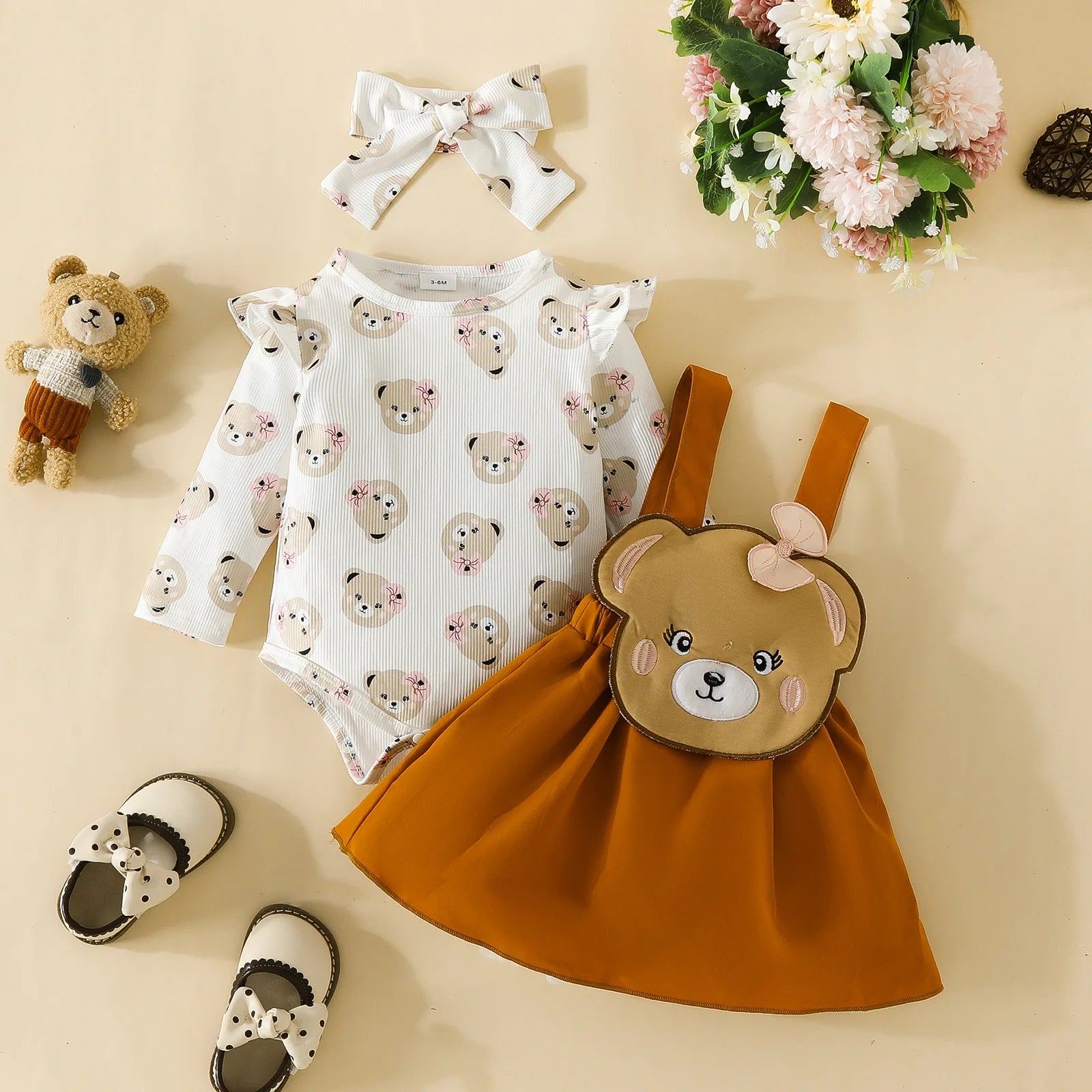 Prowow Cute Fox Baby Dresses For Girls Heart Print Romper+Suspender Fox Dress For Girls Fall Winter Newborn Baby Girl Clothes