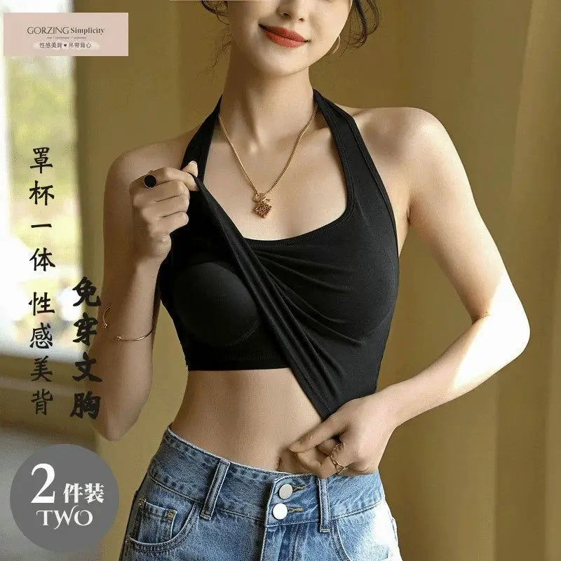 Halter Spaghetti Straps Vest for Women With Bra Padding Inner Wear Outer Wear Sexy Beauty Back Tanks Top