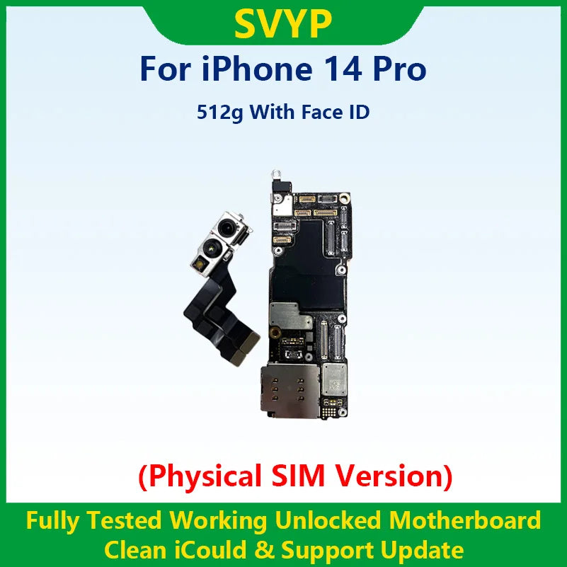 Fully Tested Authentic Mainboard For iPhone 14 Pro Max Unlocked Motherboard With Face ID Cleaned iCloud Physics SIM Version