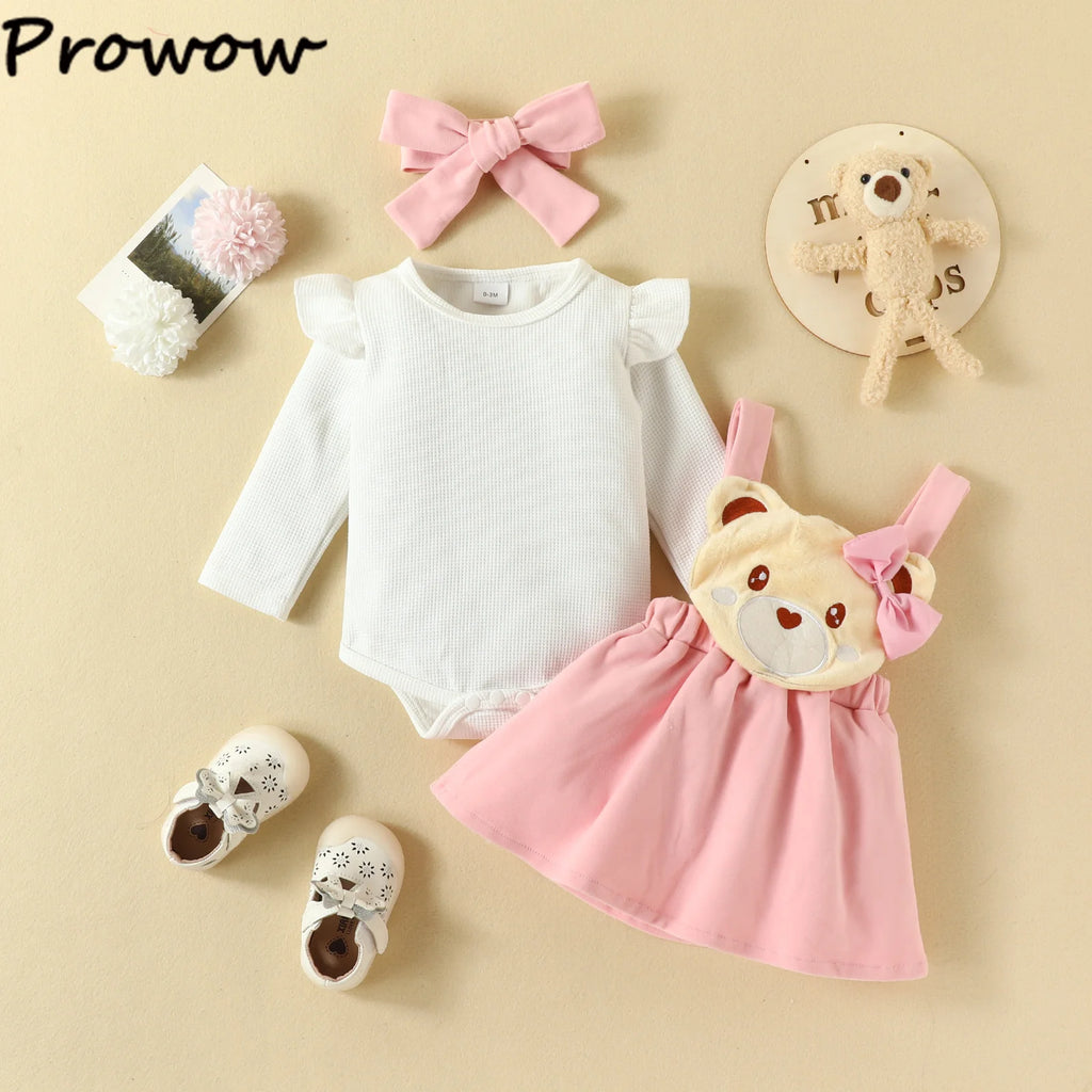 Prowow Cute Fox Baby Dresses For Girls Heart Print Romper+Suspender Fox Dress For Girls Fall Winter Newborn Baby Girl Clothes