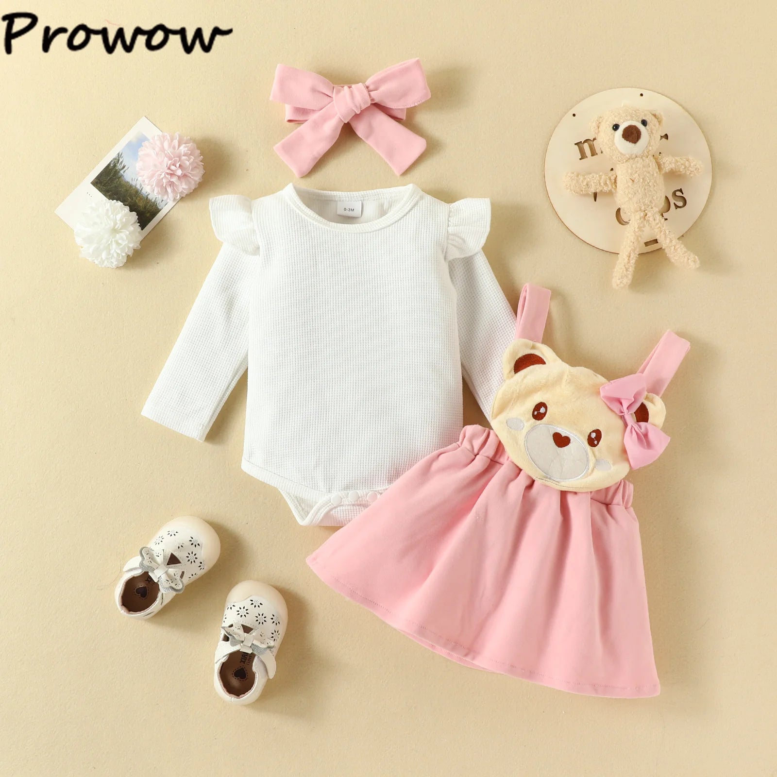 Prowow Cute Fox Baby Dresses For Girls Heart Print Romper+Suspender Fox Dress For Girls Fall Winter Newborn Baby Girl Clothes