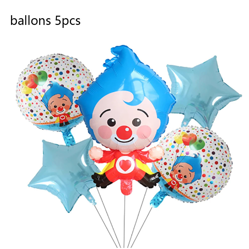 Catoon Clown Birthday Party Decoration Cute Tableware Cup Plate Balloon Banner Backdrop Gift Bag Favors for Kids Baby Supplies