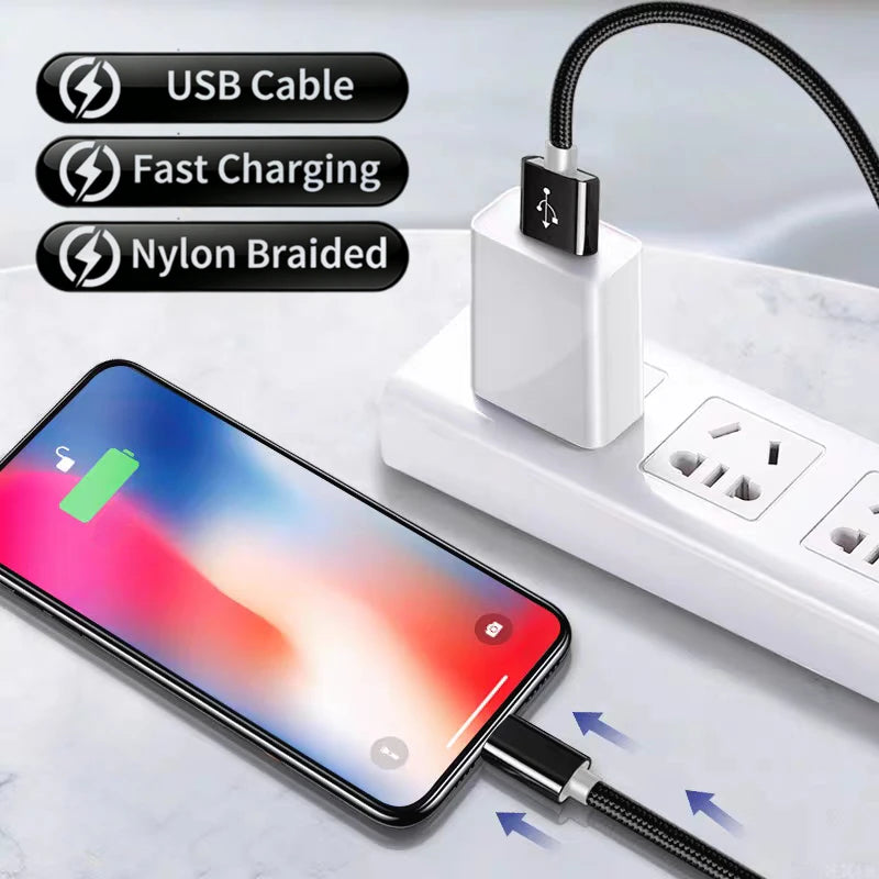 For iPhone 11 12 13 Mini 14 Pro Max USB Fast Charging Braided Cable For iPhone 7 8 14 Plus X XR XS Max Quick Charge Weaving Wire