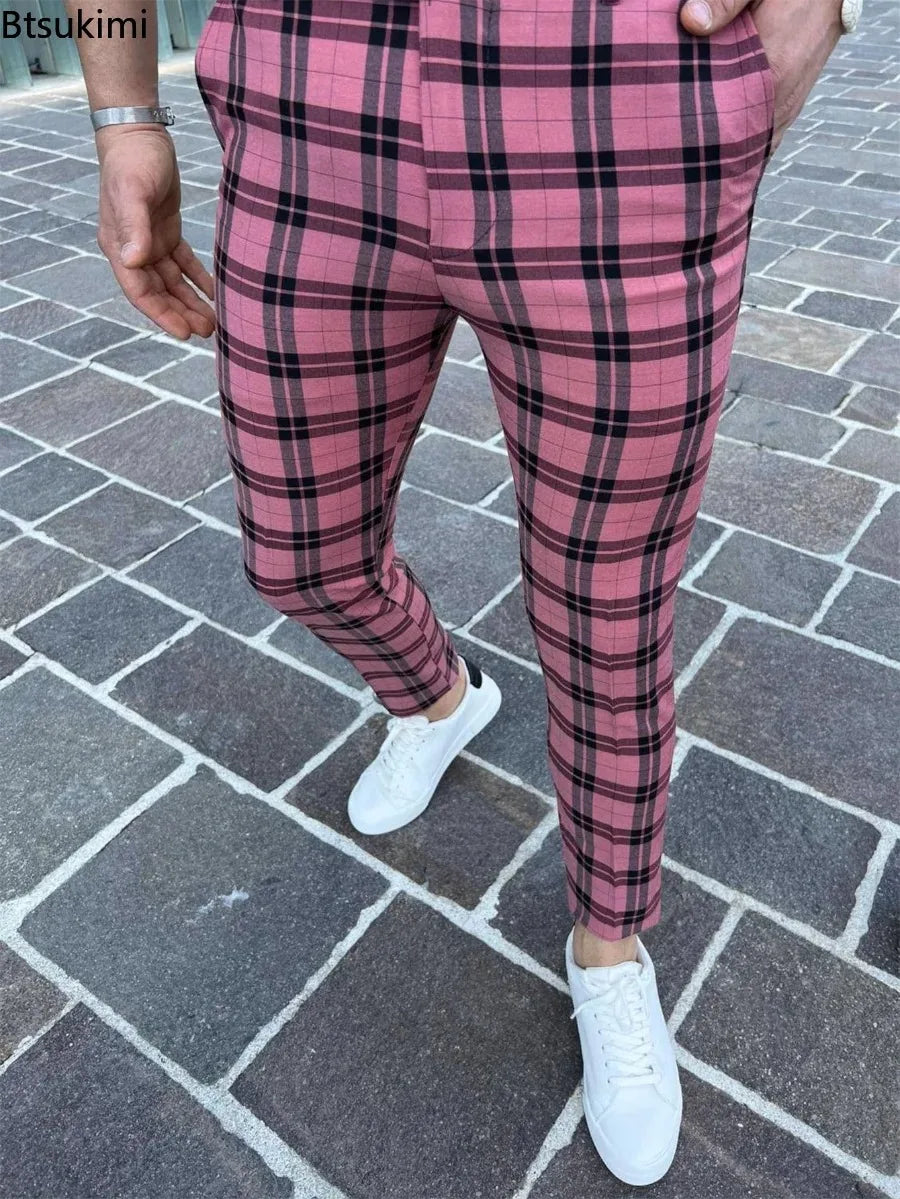 2026 Men's Plaid Print Suit Pants Fashion New Business Casual Trousers Streetwear Male Slim Fit Pencil Pants Pantalones Hombre