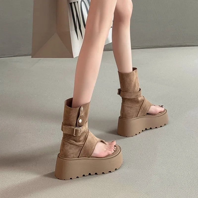 Women's Sandals Summer Fashion Bohemian Platform Sandals Hollow Out Ort Tube Pants Women Boots Retro Roman Boots Sandalias Mujer