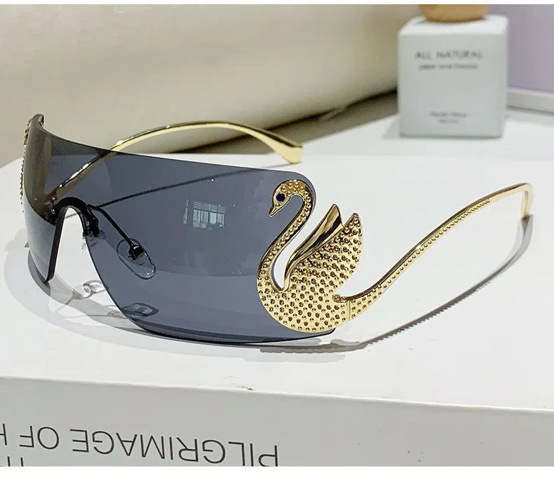 New Fashion Women Oversized Rimless Sunglasses Luxury Brand Swan Shaped Sun Glasses Trendy Large Frame Sun Glasses UV400
