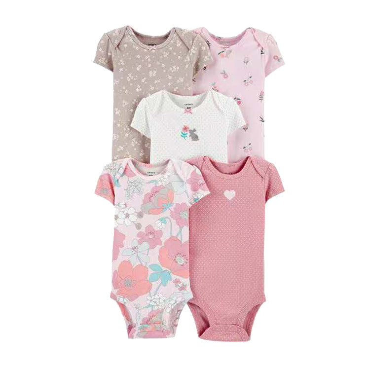 6m-24M Children's Clothing Summer New Baby Short Sleeved Romper 5pcs Cotton Jumpsuit Set Newborn Boy Clothes Bodysuit Ropa Bebe