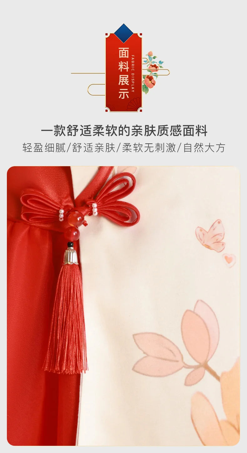 Summer Toddler Girl Clothes Chinese Style Fashion Princess Red Sleeveless Mesh Baby Dresses Luxury Birthday Kids Dress BC569