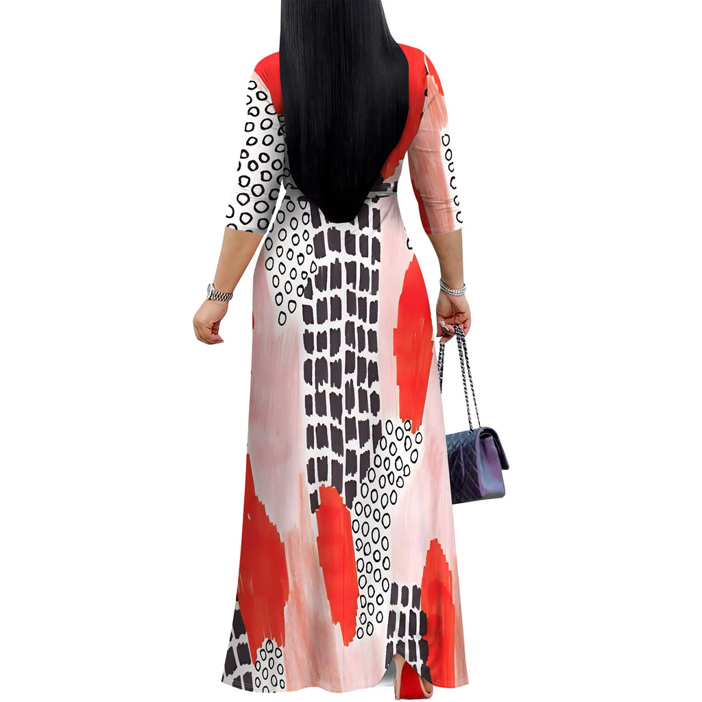 Pullover Sexy V Neck Short Sleeve Loose Long Dress for Women Fashion Printed Summer Beach Party Casual Maxi Dresses