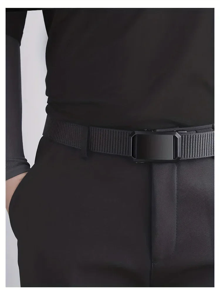 New Automatic Buckle Belt, Canvas Tactical Workwear Casual Outdoor Military Training Pants Belt For Men
