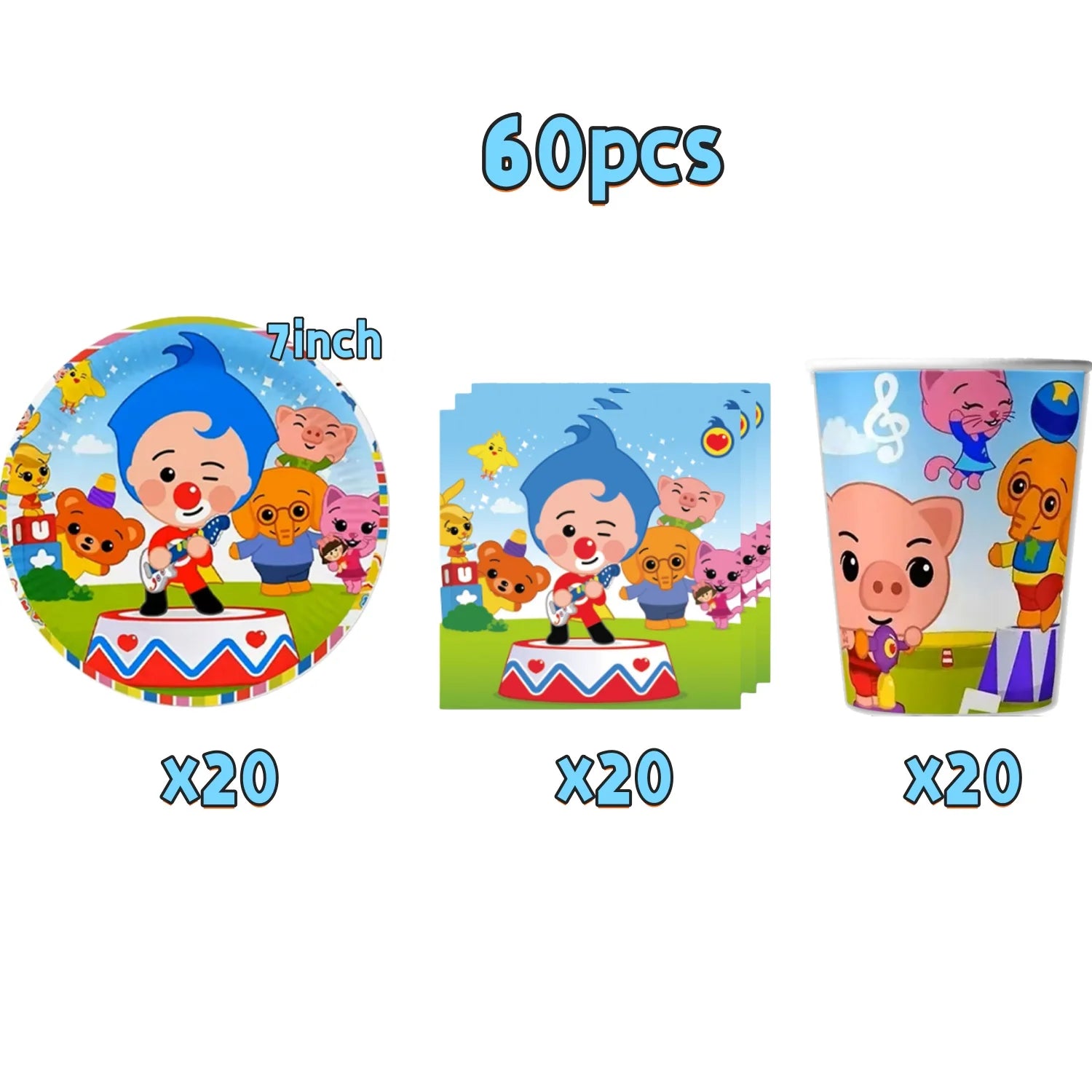 Catoon Clown Birthday Party Decoration Cute Tableware Cup Plate Balloon Banner Backdrop Gift Bag Favors for Kids Baby Supplies