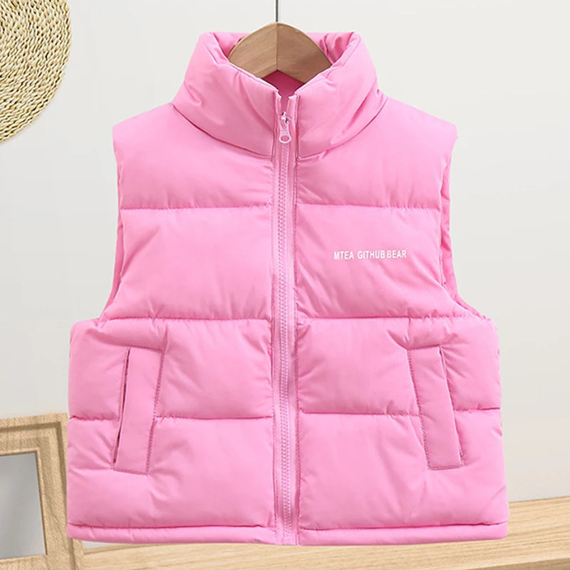 3 4 5 6 8 10 12 14 Years Girls Down Vest Solid Color Letter Print Thick Keep Warm For Teen Boys Autumn Winter Heavy Waistcoat