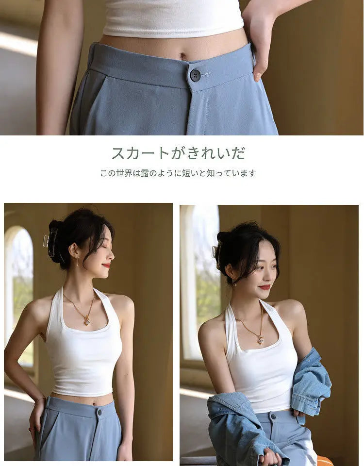 Halter Spaghetti Straps Vest for Women With Bra Padding Inner Wear Outer Wear Sexy Beauty Back Tanks Top