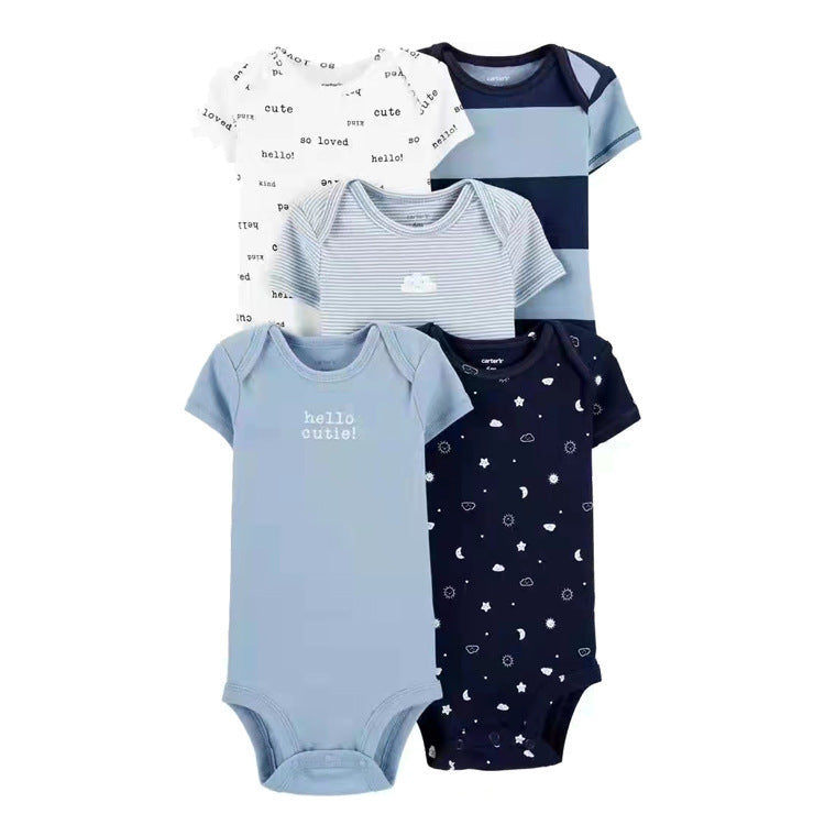 6m-24M Children's Clothing Summer New Baby Short Sleeved Romper 5pcs Cotton Jumpsuit Set Newborn Boy Clothes Bodysuit Ropa Bebe